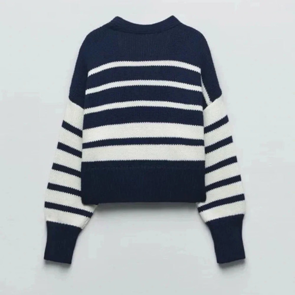 NWT Zara Striped Knit Cardigan Sweater Cropped V Neck Button Down - Picture 8 of 16